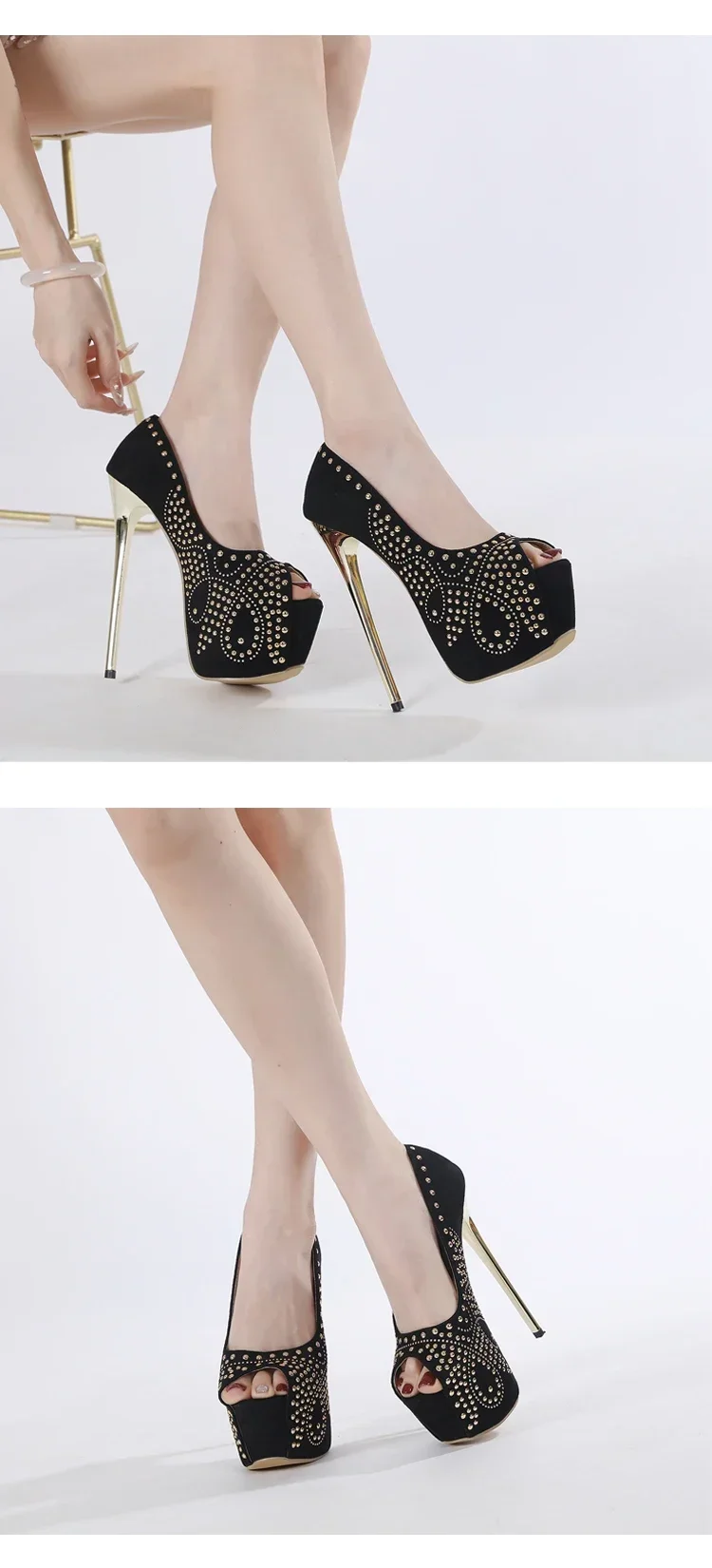 Black Rivet Design Ultra High Heel Women Pumps Sexy Peep Toe Thin High Heels Platform Stiletto High Heels Nightclub Dress Shoes 8 S9ad9a3e24c4b4bf395abd94527cedd3cz