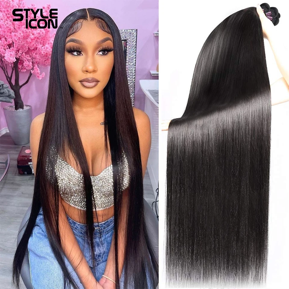 

Styleico 34 36 38 40 inch Indian Hair Straight Hair Bundles 100% Natural Human Hair 1 Bundles Double Wefts Thick Remy Hair