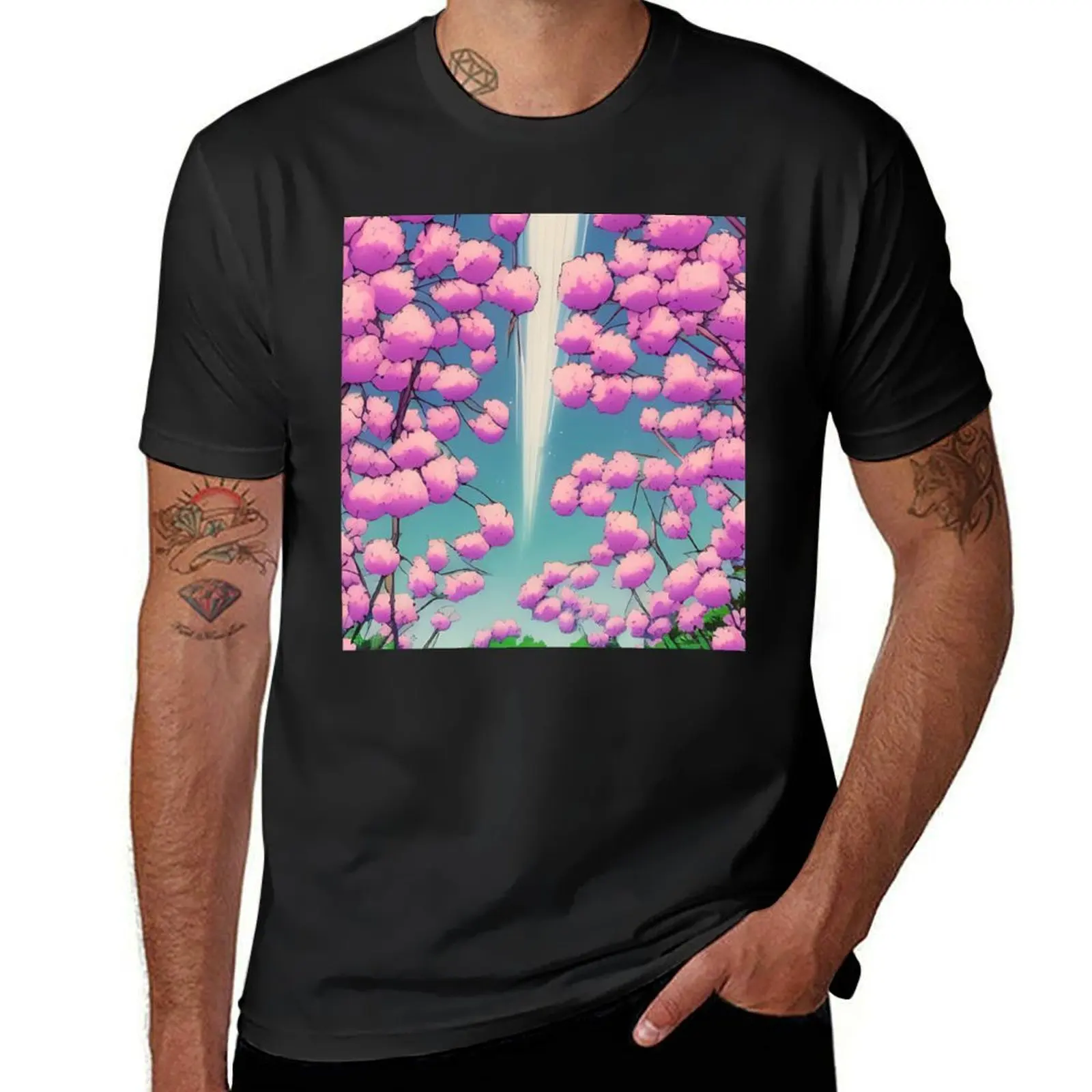 

Spring Pink Flowers, Sakura tree, pink shades T-Shirt oversized for a boy Short sleeve tee men