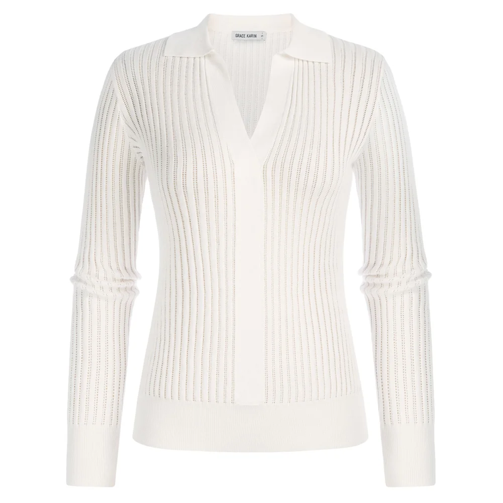 GK Women Ribbed Knitted Sweater Long Sleeve Lapel Collar V-Neck Knitwear Solid Slim Fit Pullover Office Lady Workwear Fashion
GK Women Ribbed Knitted Sweater Long Sleeve Lapel Collar V-Neck Knitwear Solid Slim Fit Pullover Office Lady Workwear Fashion