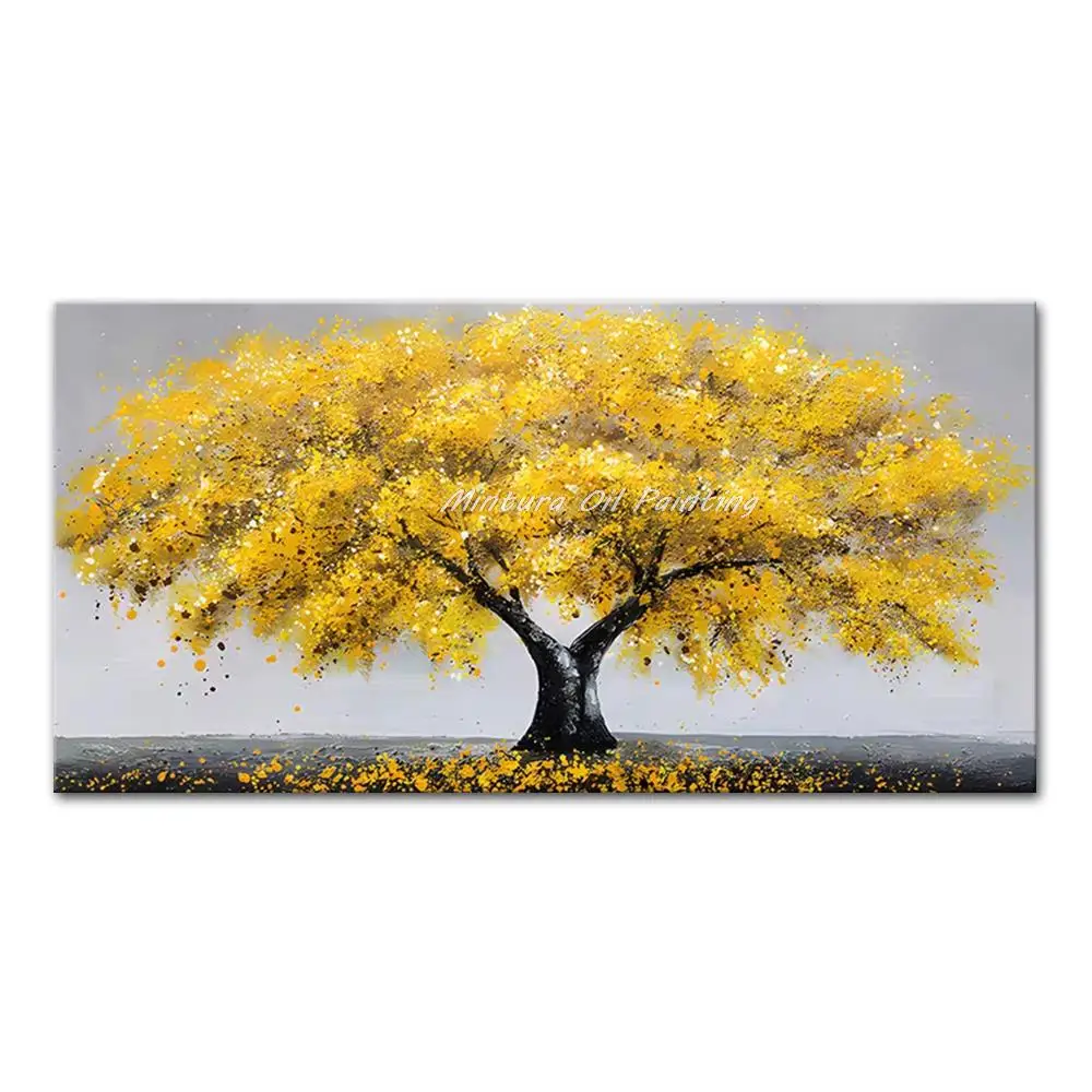 

Mintura Large Size Handmade Yellow Tree Oil Paintings on Canva Modern Home Decoration Abstract Wall Art Pictures For Living Room