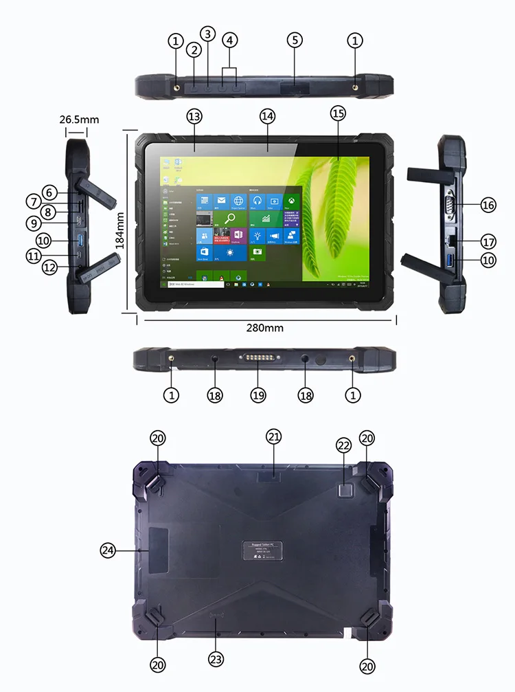 

Industrial Rugged Windows 10 OS Tablet PC 8GB RAM 128GB ROM Intel IP67 With HDMI 4G LTE WiFi RS232 RJ-45