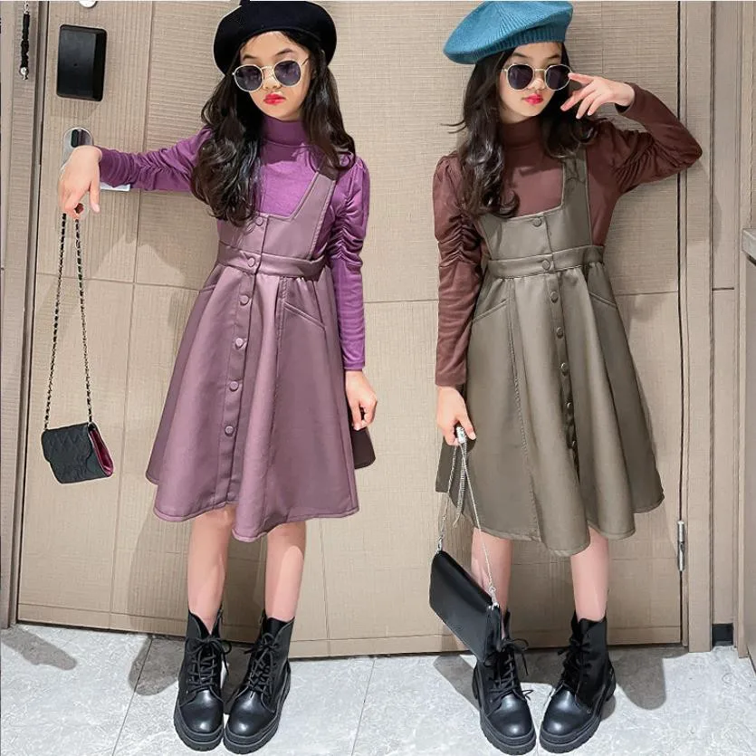 Girl Pu Leather Strap Skirt 2pcs Sets Spring Autumn New Fashion Long Sleeve T-Shirts + Leather Skirts Suits Teenage Clothes Z875
Girl Pu Leather Strap Skirt 2pcs Sets Spring Autumn New Fashion Long Sleeve T-Shirts + Leather Skirts Suits Teenage Clothes Z875