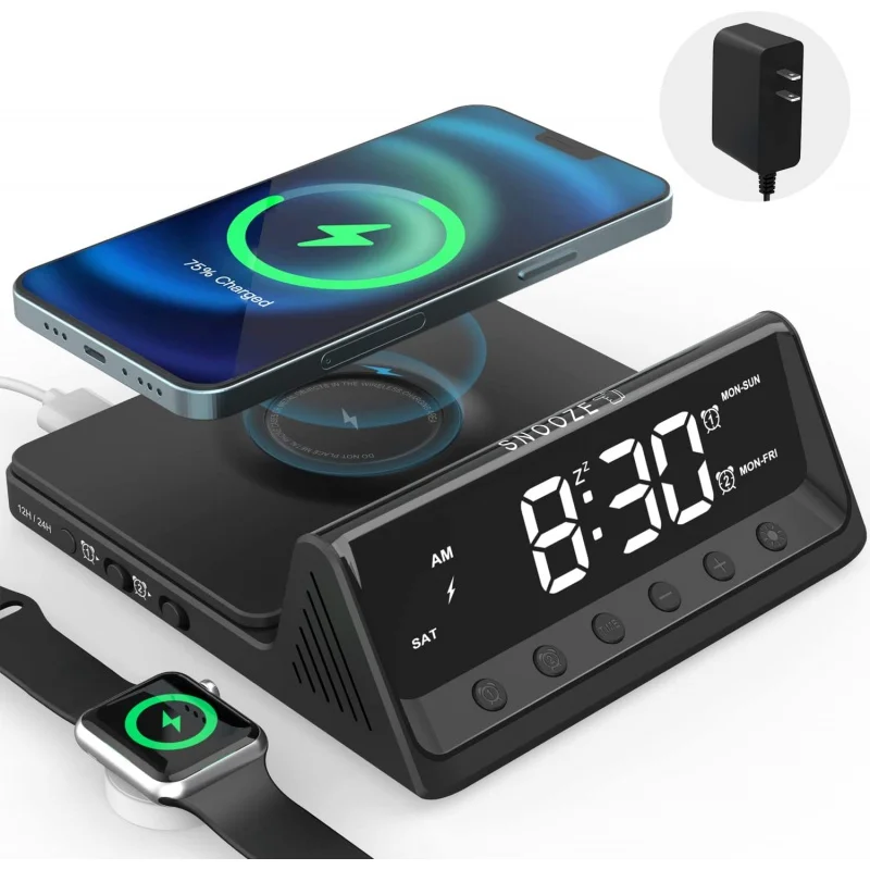 

3 in 1 QI Wireless Charger For iPhone 14 13 12 Pro Max magsafe With alarm clock Charging Station for Apple Watch 8 7 6 5 Airpods