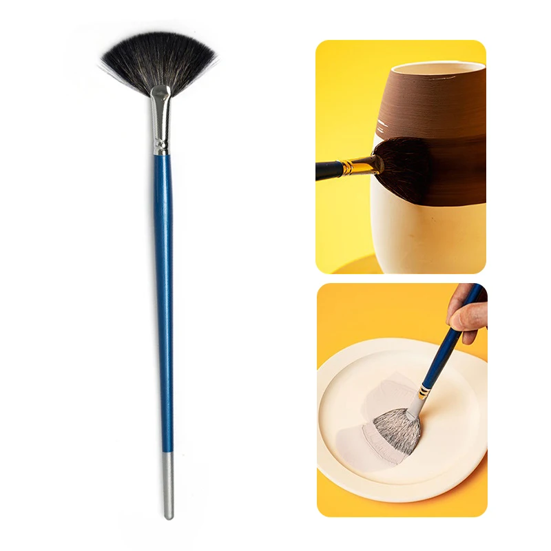 

Pottery Tools Fan-shaped Brush Wooden Rod with Good Water Absorption DIY Ceramic Large-area Coloring Brush Glaze Hydration Tool