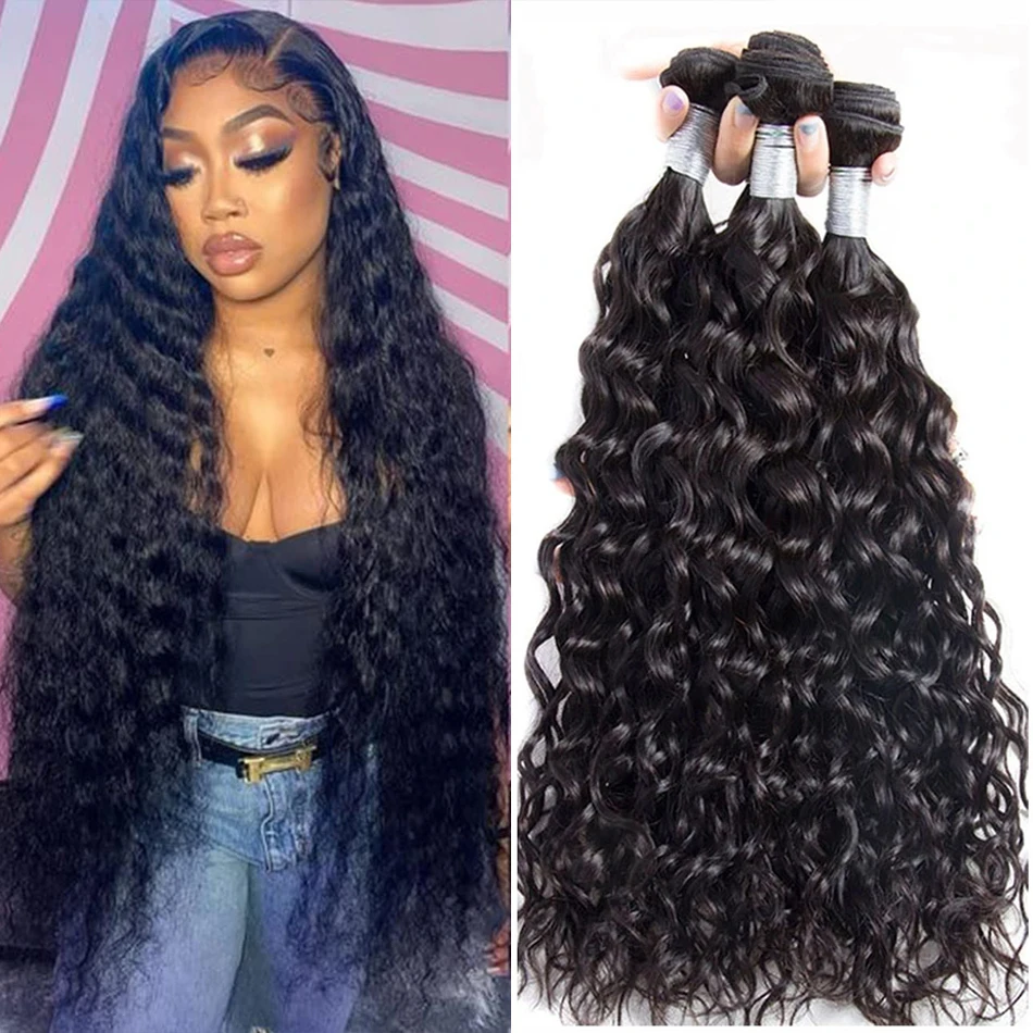 

Water Wave Human Hair Bundles Peruvian Wet and Wavy Hair Bundles 30 Inch Long 1/3/4 Bundles Deal RemyCurly Human Hair Extensions