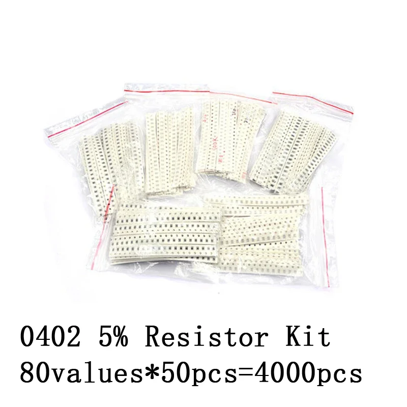 

4000pcs 0402 SMD Resistor Kit Assorted Kit 10ohm-1M ohm 5% 80valuesX 50pcs=4000pcs Sample Kit