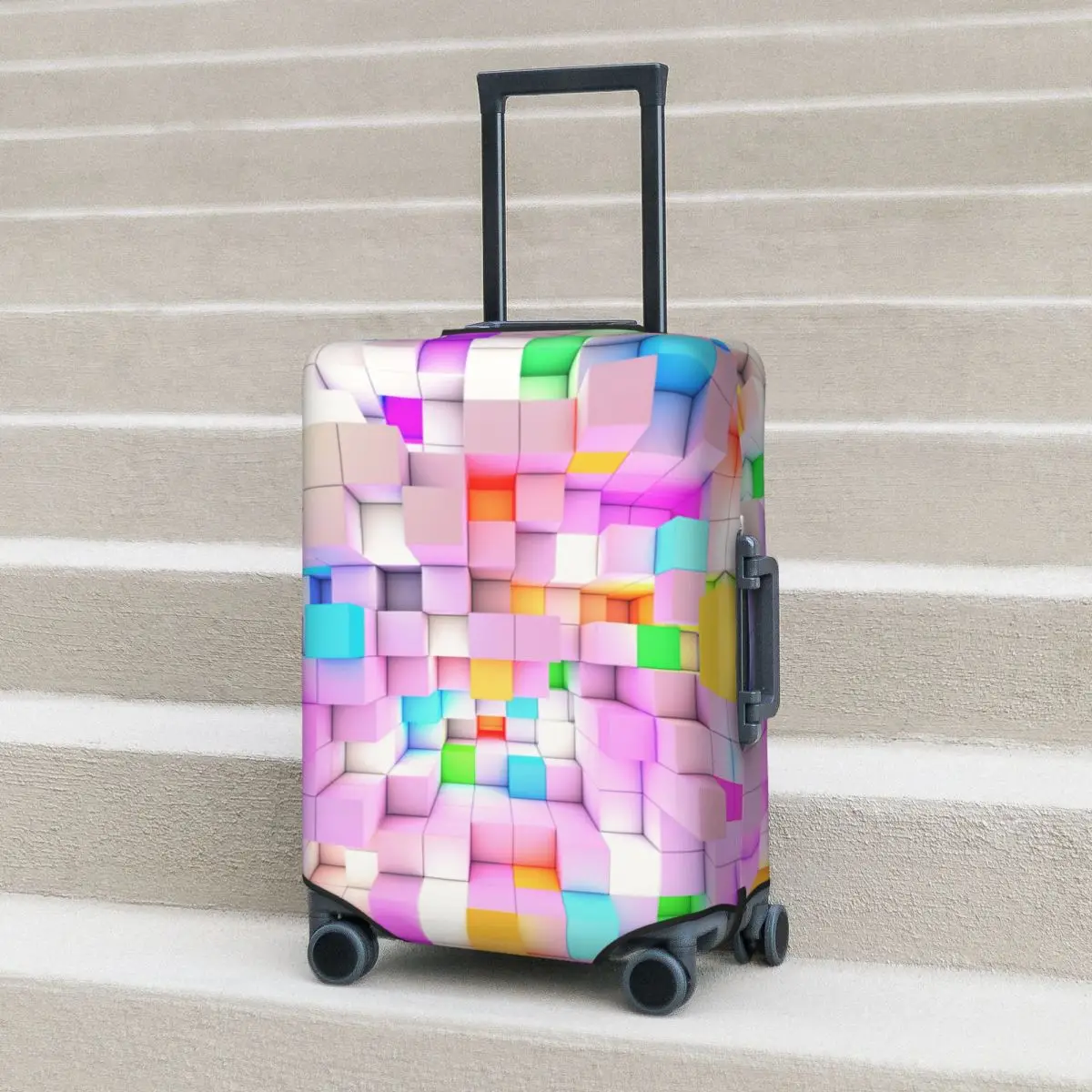 

3D Cubes Suitcase Cover Abstract Vacation Business Strectch Luggage Supplies Protector