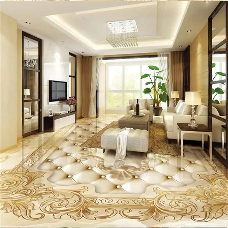 

Custom wallpaper 3D stereo flooring large European luxury gold rose marble soft package parquet floor 3D floor tiles