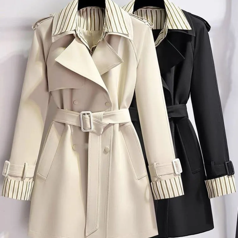 

Fake Windbreakers Coat Women's Overcoat 2024 New Spring Autumn Fashion Loose Medium Long Belt Double-Breasted Trench Coat