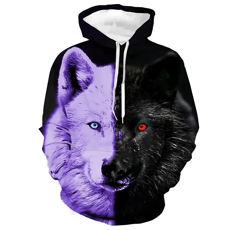 

Sudaderas con capucha con estampado 3D de Lobo Blanco y negro para hombres y mujeres, sudaderas con patrón de animales de moda,