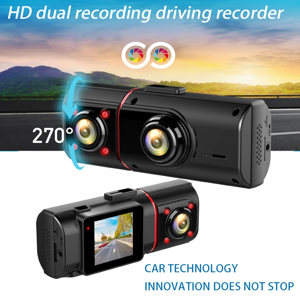 

CAR DVR Camera 270 Degree Front HD 1080P Dual Recording Inside Dash Cam Vehicle Black Box Car Video Recorder Night Version
