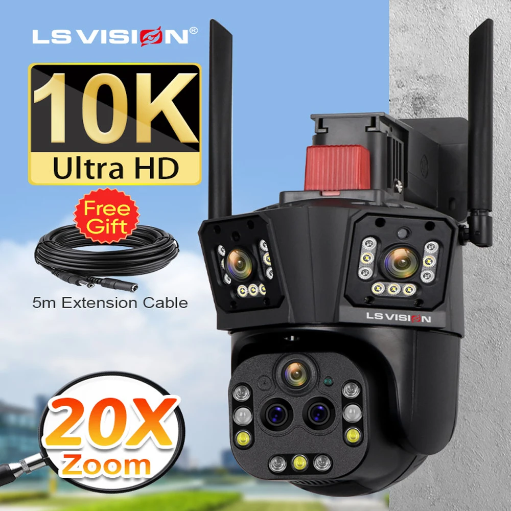 

LS VISION Wifi Survalance Camera Outdoor 20X Optical Zoom Auto Tracking PTZ IP Cam 5 Lens 3 Screen Waterproof Security Cctv