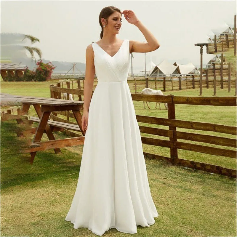 Simple A-Line Wedding Dress Women 2023 White V-Neck Spaghetti Strap Chiffon Lace Applique Backless Bridal Gown Vestidos De Novia
Simple A-Line Wedding Dress Women 2023 White V-Neck Spaghetti Strap Chiffon Lace Applique Backless Bridal Gown Vestidos De Novia