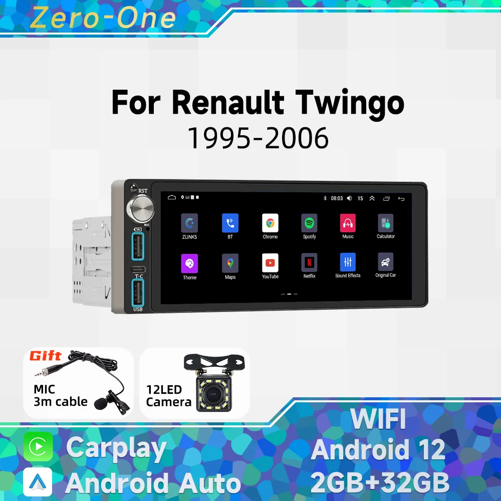 Carplay Autoradio 1 Din Radio Android Car Multimedia for Renault Twingo I 1995-2006 6.86" Screen Stereo Head Unit GPS Navigation
Carplay Autoradio 1 Din Radio Android Car Multimedia for Renault Twingo I 1995-2006 6.86" Screen Stereo Head Unit GPS Navigation
