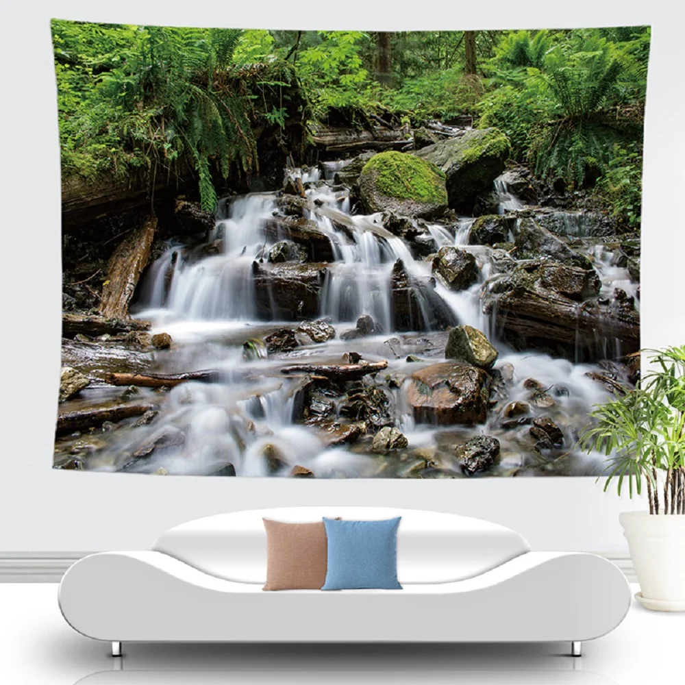 

Tropical Jungle Waterfall Tapestry Natural Forest Plants Falls Landscape Tapestries Bedroom Living Room Dorm Decor Wall Hanging