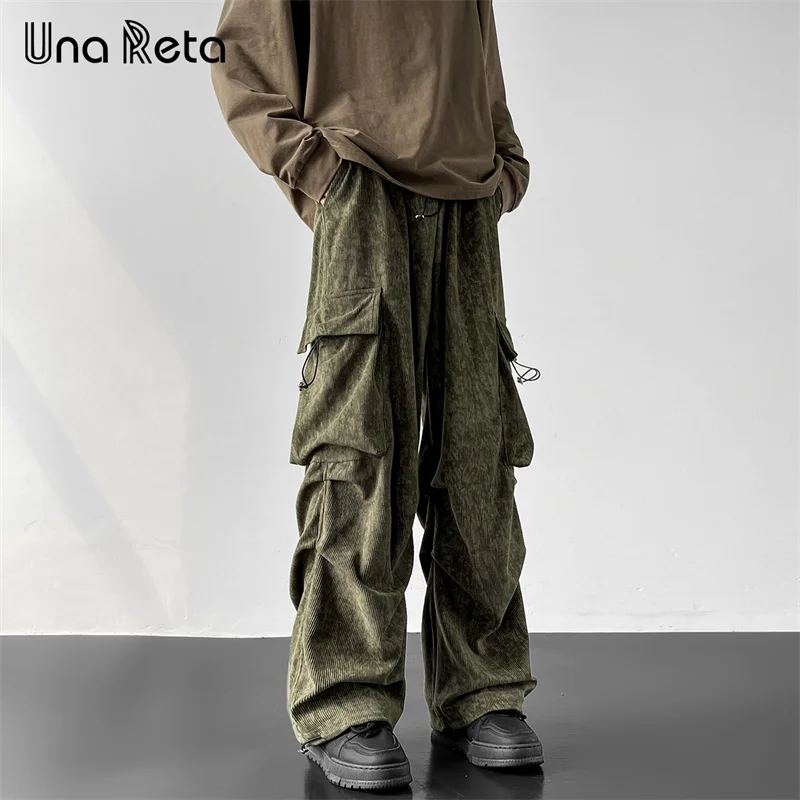 

Una Reta Man Pants Harajuku Hip Hop Corduroy Cargo Pants Men Sweatpants Fashion Elastic Waistline Sweatpants Couple Trousers