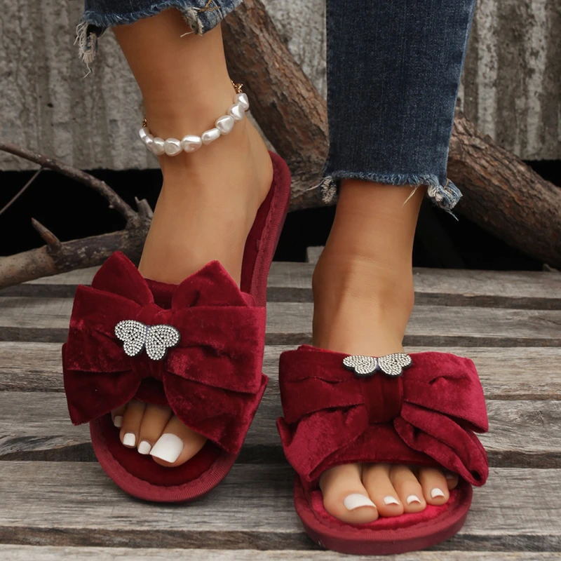 Red Shoes for Women Shoes Women's Slippers Solid Flock Butterfly-knot Sequins Open Toe Low-heeled Concise Shoes Women
Red Shoes for Women Shoes Women's Slippers Solid Flock Butterfly-knot Sequins Open Toe Low-heeled Concise Shoes Women