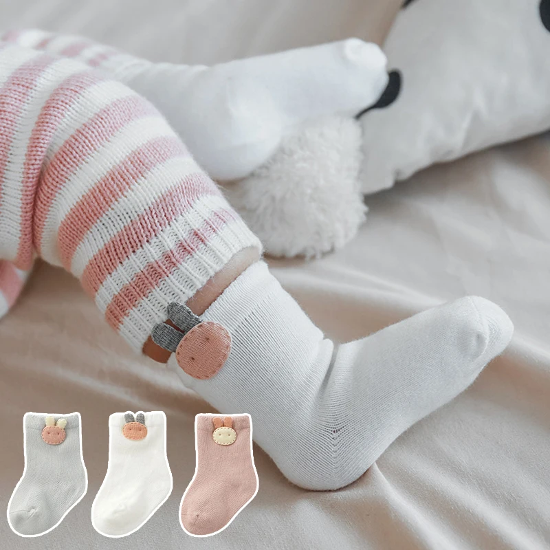

3 пары, хлопковые носки для новорожденных, с мультяшным кроликом