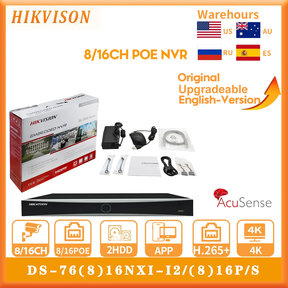 

Original Hikvision 4K DS-7608NXI-I2/8P/S 8CH 8POE DS-7616NXI-I2/16P/S 16CH 16POE Ports H.265+ 2SATA NVR Network Video Recorder