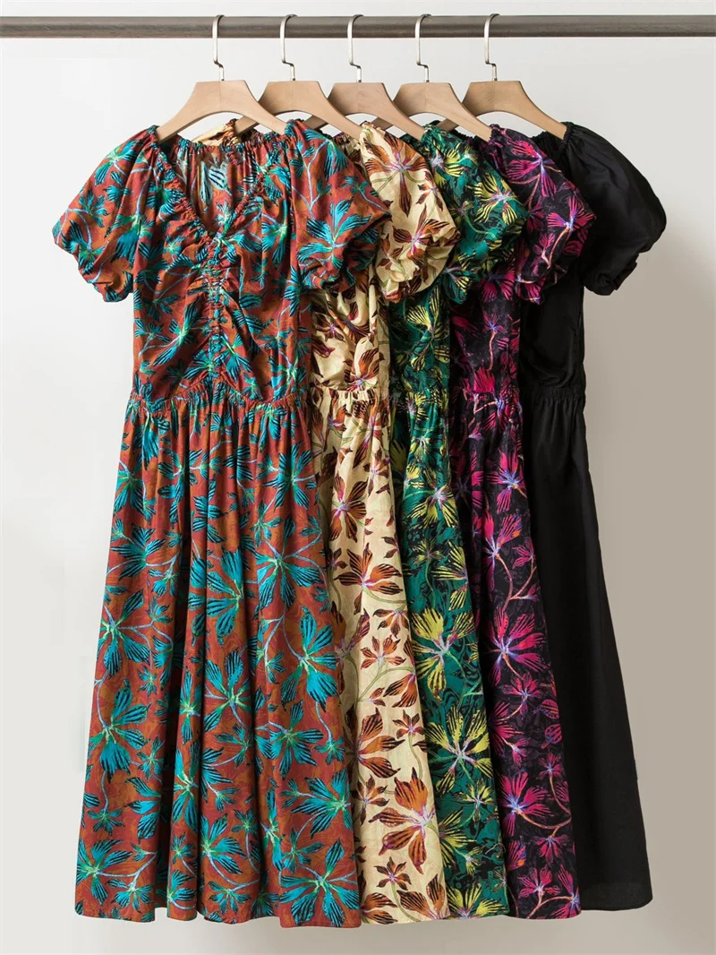 5 Colors Women V-Neck A-Line Midi Dress Summer New 2024 Vintage Print Cotton Puff Sleeve Shirr Ladies Temperament Robe
5 Colors Women V-Neck A-Line Midi Dress Summer New 2024 Vintage Print Cotton Puff Sleeve Shirr Ladies Temperament Robe