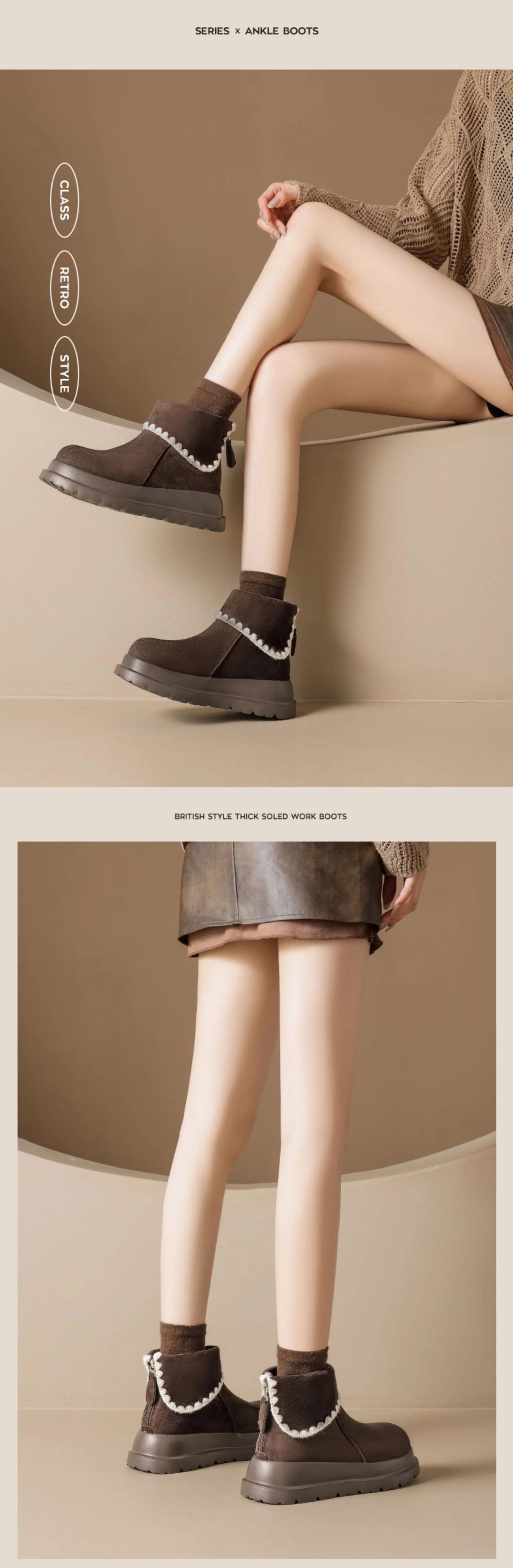 أحذية نسائية للثلج بنعل سميك، أحذية شتوية دافئة مبطنة بالفرو الناعم والمتين أحذية نسائية للثلج بنعل سميك، أحذية شتوية دافئة مبطنة بالفرو الناعم والمتين