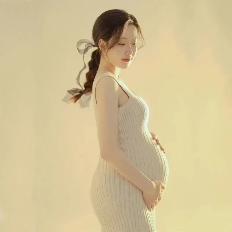 

Maternity Knitted Dress For Pregnant Women Spaghetti Stretchy Maternity Photography Dresses For Pregnancy Clothes Photo Shoot