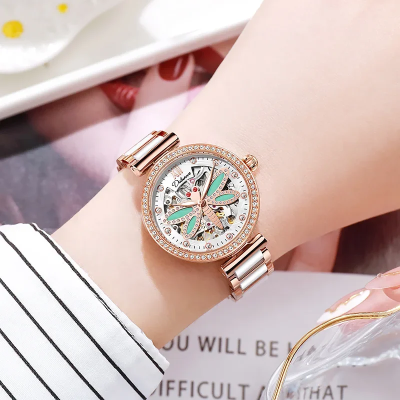 Tourbillon Hollow Automatic Mechanical Watch Creative Dragonfly Waterproof Women's Watch Leisure Sports Glow-in-the-dark Watch
Tourbillon Hollow Automatic Mechanical Watch Creative Dragonfly Waterproof Women's Watch Leisure Sports Glow-in-the-dark Watch