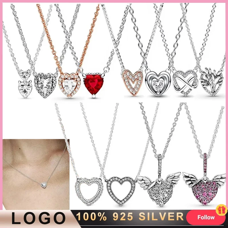 

New Women's Necklace Pav é Set Angel Wings Love Necklace% 925 Sterling Silver DIY Charming Jewelry Fashion Light Luxury