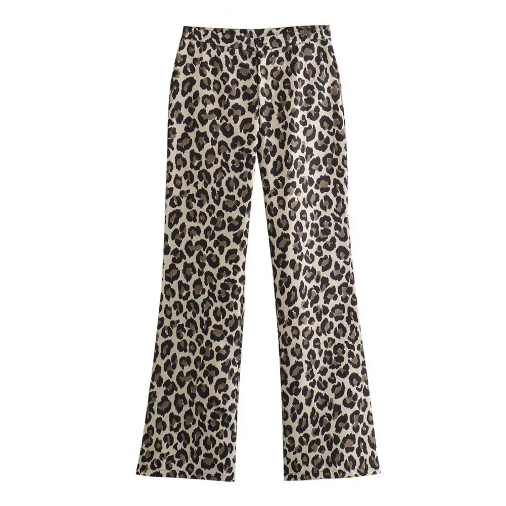 

Women Wide-leg Pants Leopard Print Wide Leg Pants for Women Stylish Mid-rise Elastic Waist Trousers Streetwear Long Pants