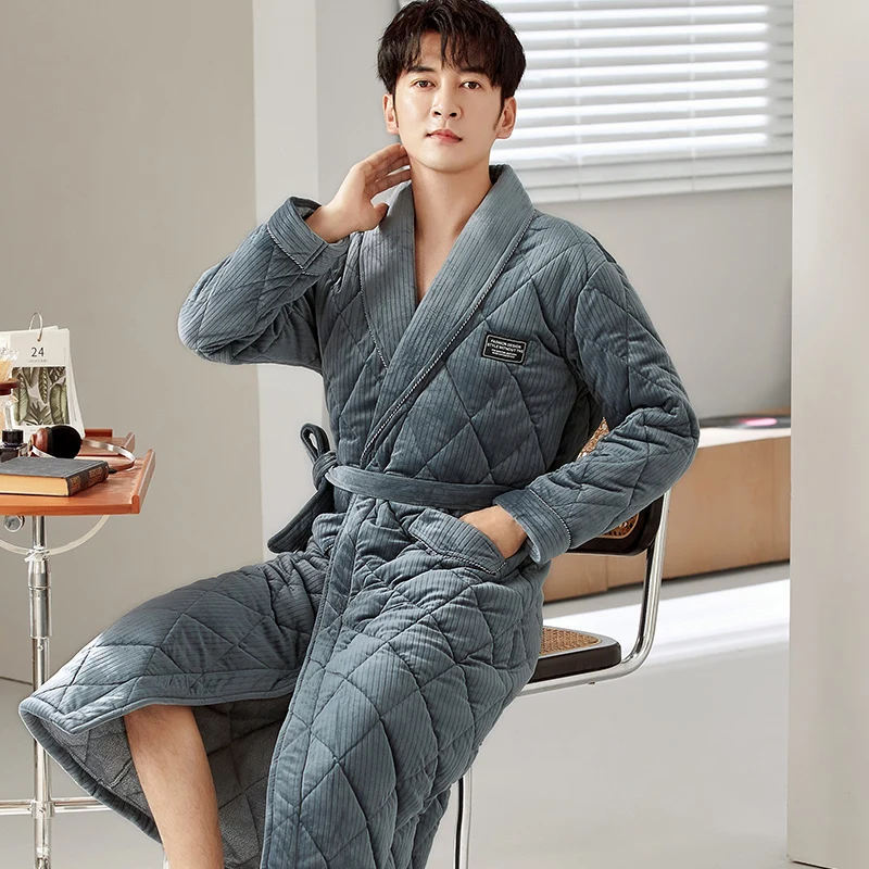 Men's Winter Three Layers Quilted Robe Male Thick Warm Milk Velvet Long Bathrobes Comfort Coral Velvet Cotton Jacket Bath Robe
Men's Winter Three Layers Quilted Robe Male Thick Warm Milk Velvet Long Bathrobes Comfort Coral Velvet Cotton Jacket Bath Robe