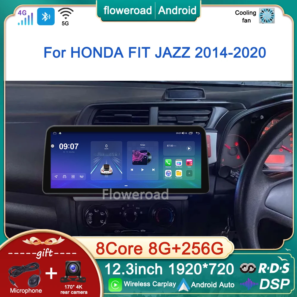 

For Honda Jazz Fit 2014 2015 2016 - 2020 12.3inch Android 13 Car Radio Multimedia Player GPS Carplay Auto Video NO 2DIN 1920*720