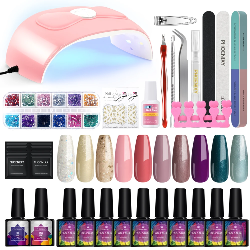 

Beginner Manicure Set Gel Nail Polish with 54W Nail Dryer Lamp Soak Off Gel Polish Semi Permanent Gel Varnish Nail Art Tools Kit