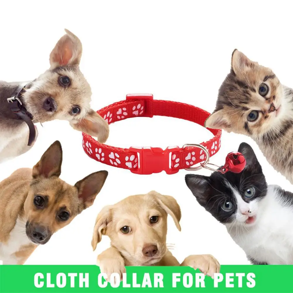 

Pet Collar With Bell Cartoon Footprint Colorful Dog Puppy Kitten Safety Adjustable Necklace Accessories Pet Collar Cat S3D2
