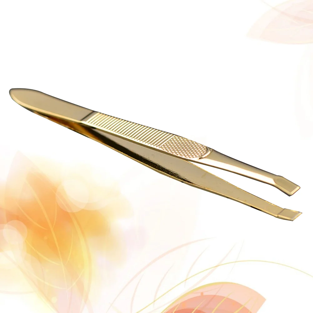 

9x08cm Stainless Steel Gold-plated Eyebrow Tweezers with Eyebrow Comb Portable Eyelashes Extension Tweezers (Golden)