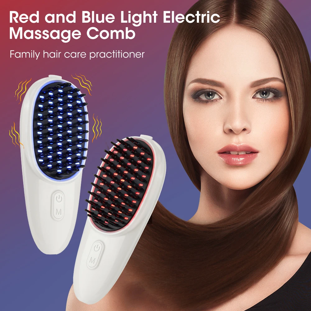 

Electric Massage Comb Red and Blue Light Head Massager Photon Physiotherapy Hair Care Comb Vibrating Reduce Hair Loss IPL Comb