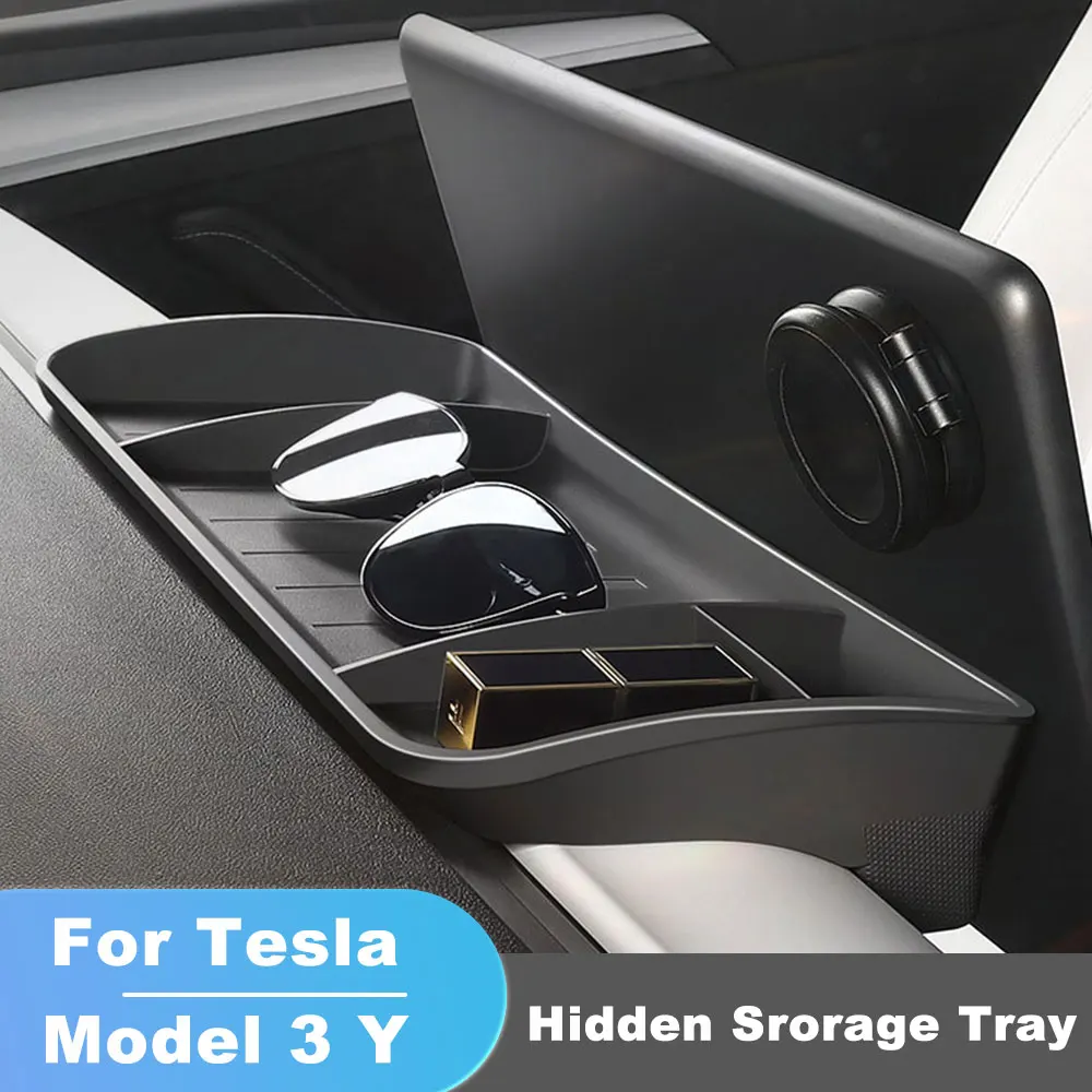 

For Tesla Model 3 Y Behind Screen Dashboard Organizer Silica gel Storage Box Hidden Tissue Holder Car Interior Accessories