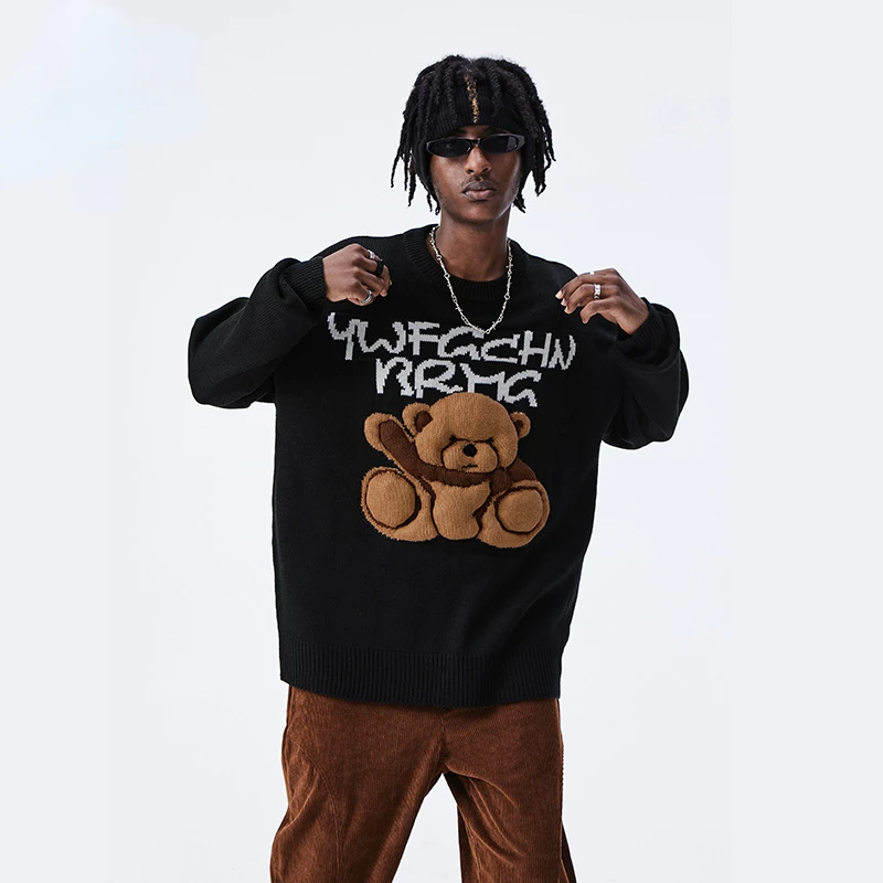 Trendy Men's Bear Jacquard Pullovers Autumn Winter New Loose O-neck Top Fashion Hip-hop Oversized Streetwear Couples Sweater Men
Trendy Men's Bear Jacquard Pullovers Autumn Winter New Loose O-neck Top Fashion Hip-hop Oversized Streetwear Couples Sweater Men
