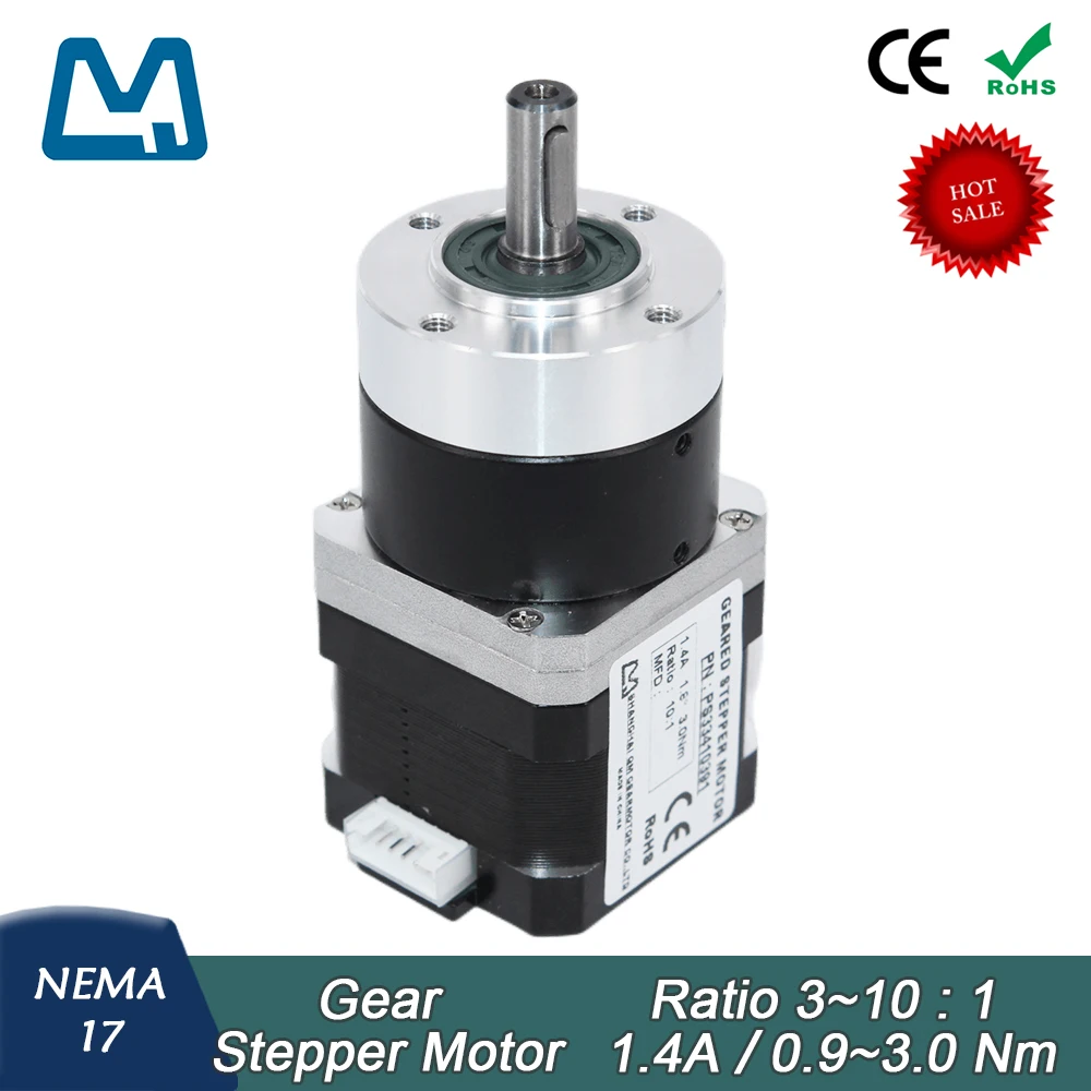 Nema17 Planetary Gearbox Ratio 4:1 Keyway Shaft 42 Stepper Motor 34mm Body Lenght 1.4A 0.3Nm
Nema17 Planetary Gearbox Ratio 4:1 Keyway Shaft 42 Stepper Motor 34mm Body Lenght 1.4A 0.3Nm