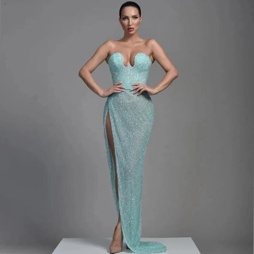 Sexy Mermaid Sweetheart Evening Dresses Off Shoulder Sequins High Side Slit Prom Gowns Sparkly Backless Party Gown For Women
Sexy Mermaid Sweetheart Evening Dresses Off Shoulder Sequins High Side Slit Prom Gowns Sparkly Backless Party Gown For Women