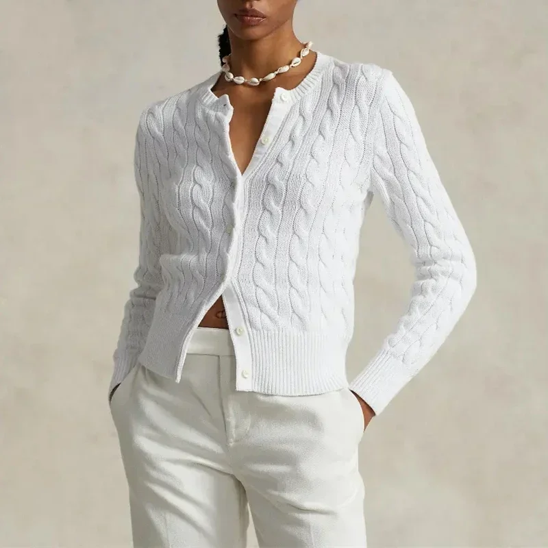 

2024 RL 100% Cotton Knit Summer Pony Knit Cardigan Shirt Slim Short Sleeve Women's Sweater Thin Sun Protection Shirt Knit Top
