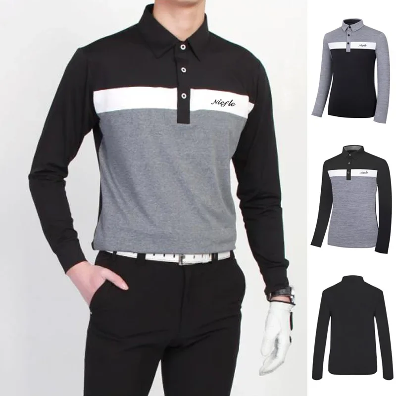 

Golf Men's Long Sleeve Sports Casual Quick Drying Breathable Elastic Polo Shirt Wear-resistant Anti Pilling Customized Jersey