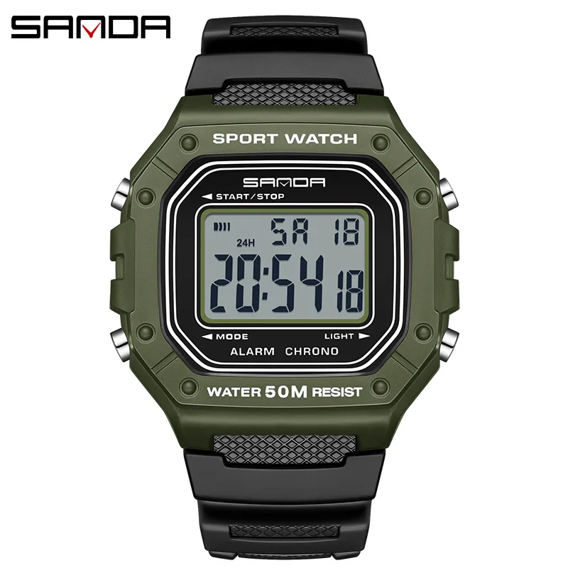 

SANDA 2156 Men's Watch New Model Electronic Digital Movement Rectangle Led Display Outdoor Sports Watertight Male Wrist Watch