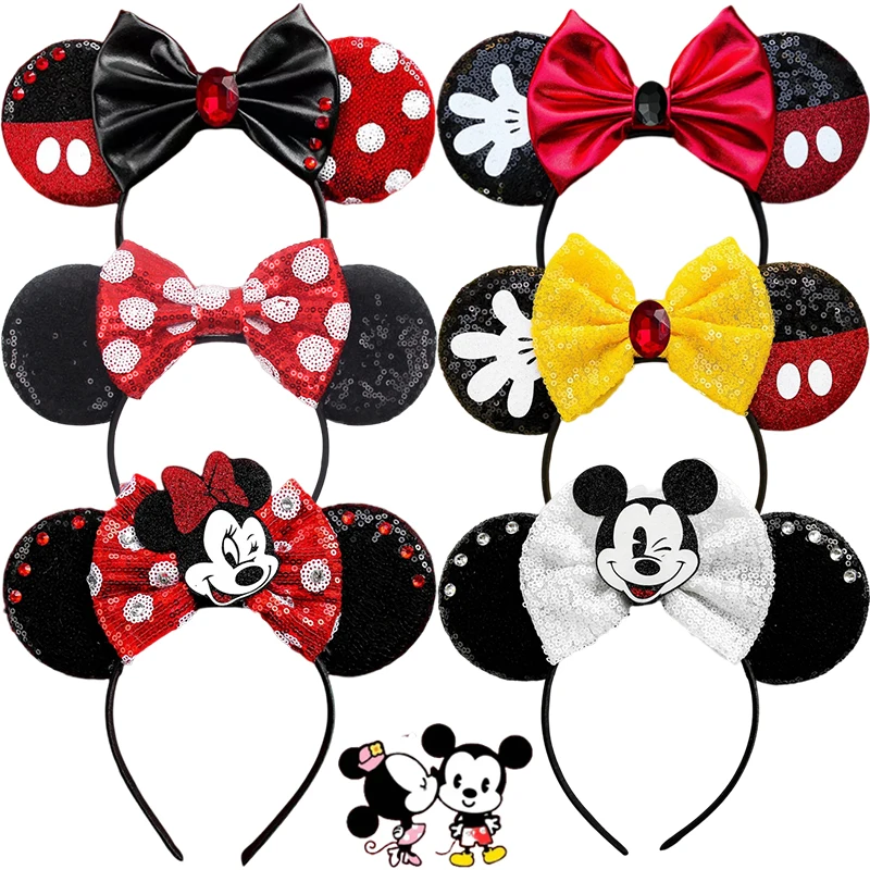 

Disney Classic White Dots Red Bow Minnie Hair Bands For Girls DIY Festival Hair Accessories Women Mickey Ears Headbands Kid Gift