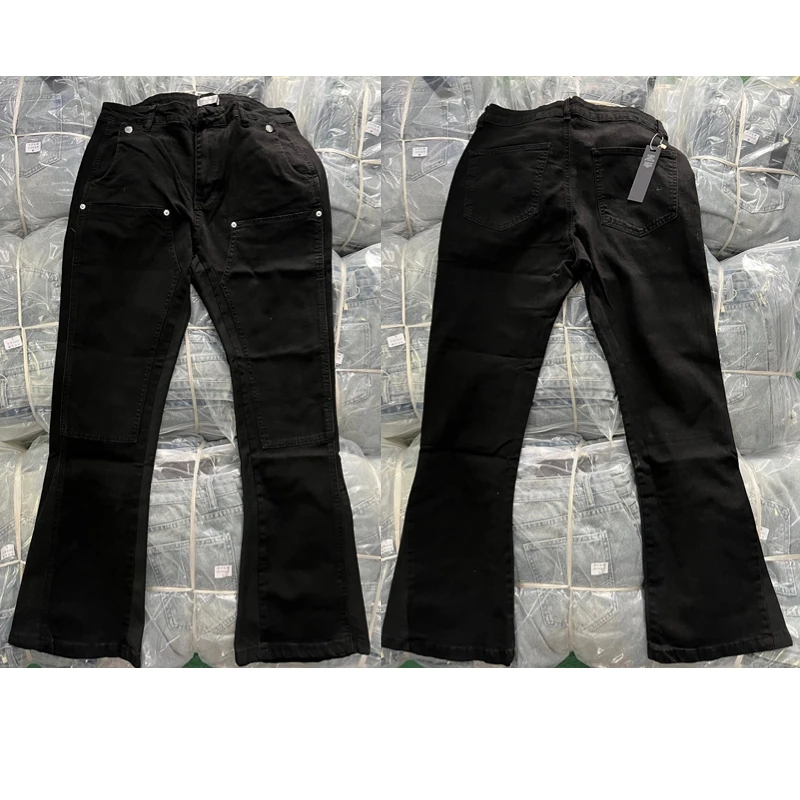 

Classic Black Askyurself Jeans Washed Straight Splicing Cuffs High Quality Denim Pants Men Women Casual ASK Trousers Real Photos