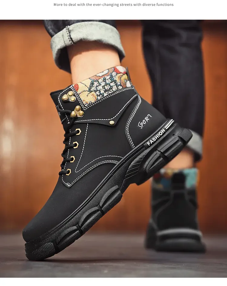 Мужские кожаные ботинки на толстой нескользящей подошве, с высоким верхом
Мужские кожаные ботинки на толстой нескользящей подошве, с высоким верхом