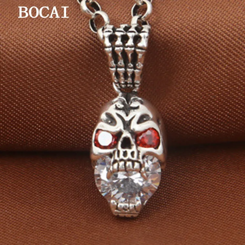 

BOCAI NEW S925 Sterling Silver Retro Trendy Diamond Set Ghost Claw Skull Head Pendant Men's and Women's Free Shipping