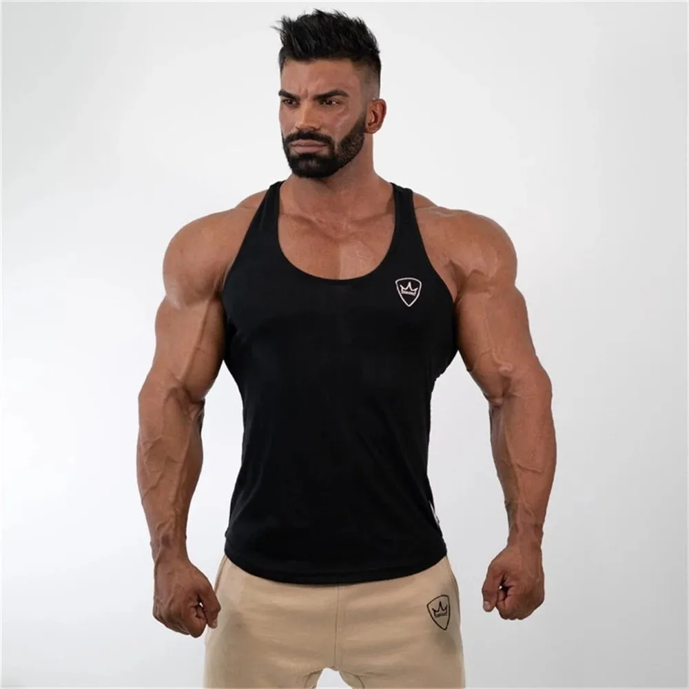 

new Men Gyms Elasticity Tank Top Cotton Bodybuilding Stringers Tank Tops Singlet Brand Clothing Fitness Sleeveless Shirt Workout