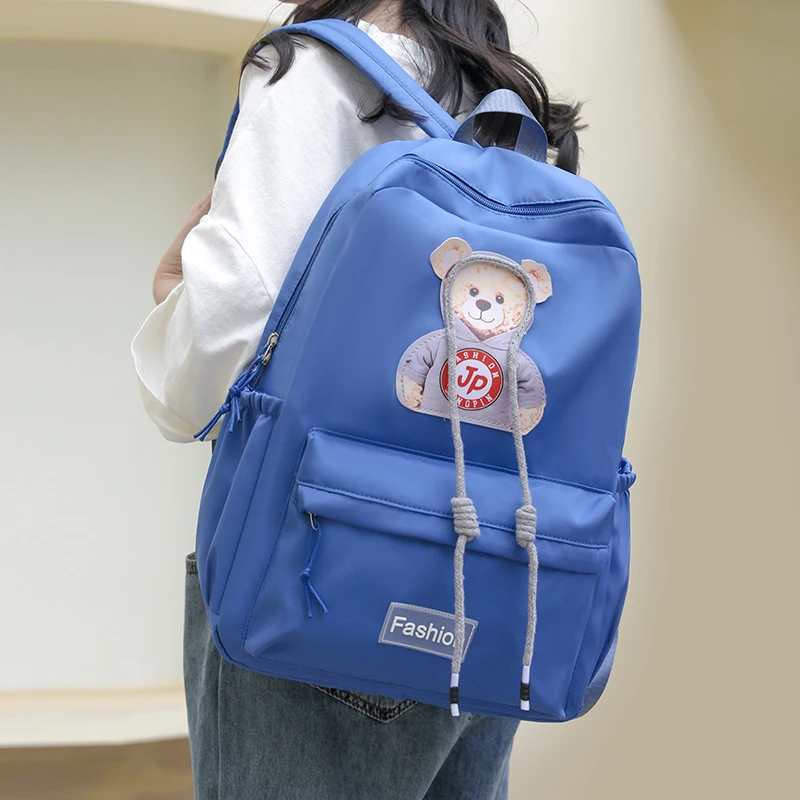 

Simple Solid Color Backpack Women 2023 Waterproof Nylon School Bags For Teenager Girls Bookbag Lady Travel Backbag Shoulder Bag