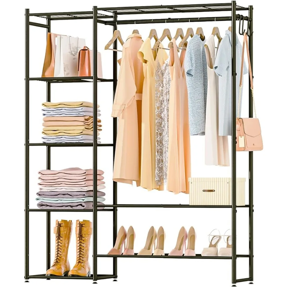 

Neprock Clothing Rack with Shelves, Portable Wardrobe Closet for Hanging Clothes Rods, Free Standing Shelves Organizers